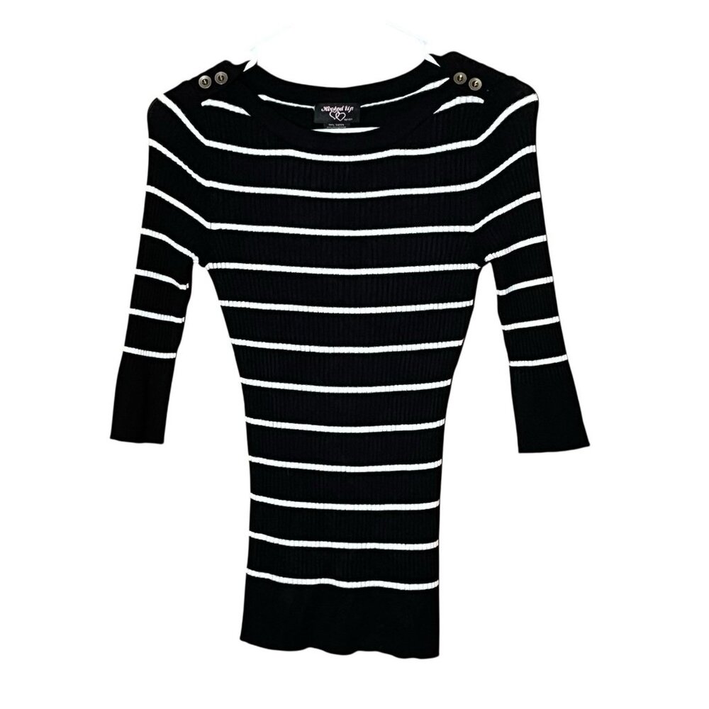 VTG Y2K Black Striped 3/4 Sleeve Pullover Sz S Bella Swan Elena Gilbert Bodycon